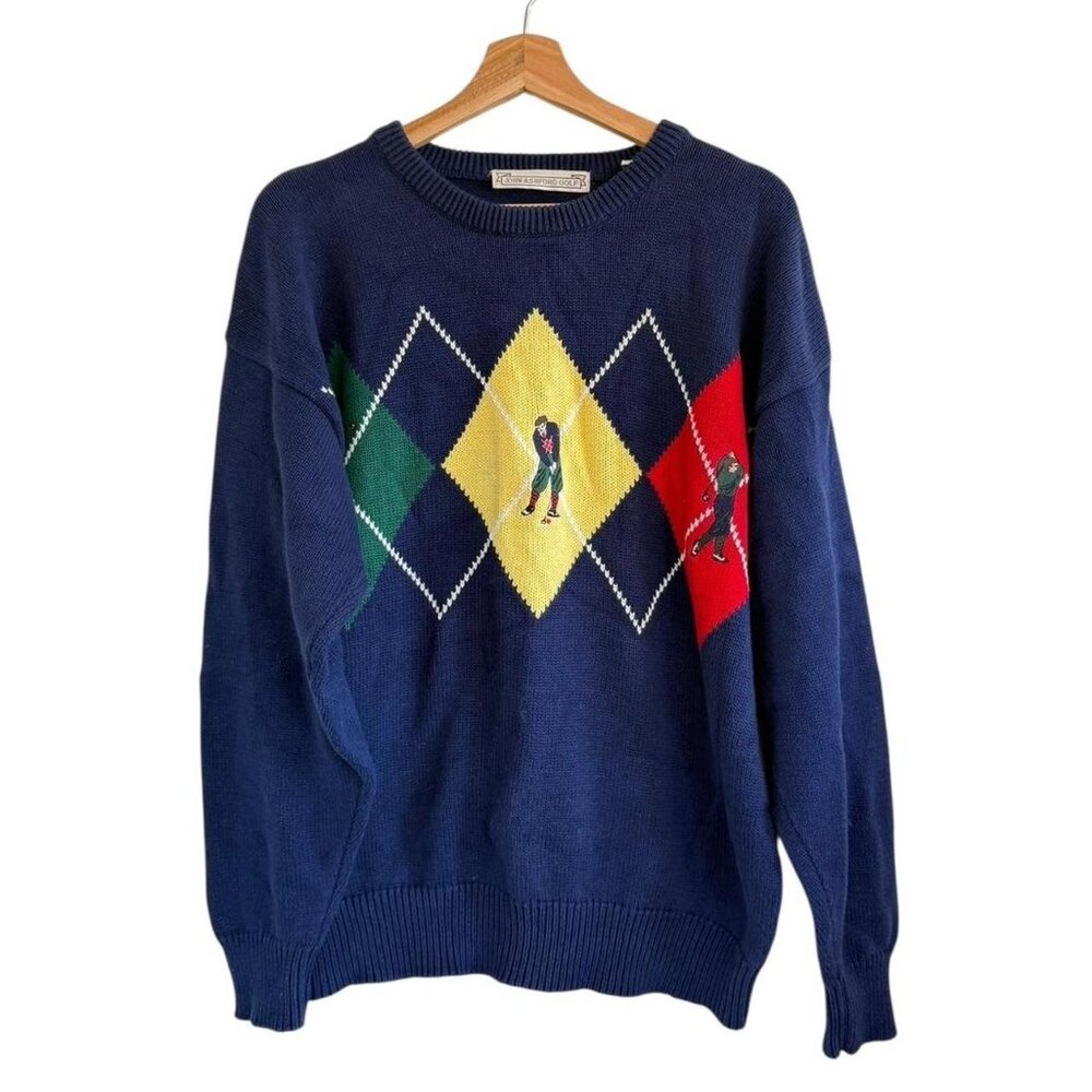 JOHN ASHFORD ARGILE GOLF NAVY BLUE GOLF SWEATER CREW NECK WOMENS LARGE